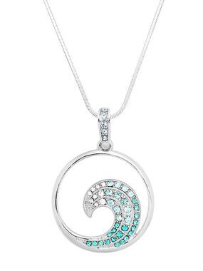 Ocean Wave Crystal Neklace, Aqua Rhinestone Beach Jewelry, Nautical Gift for Her